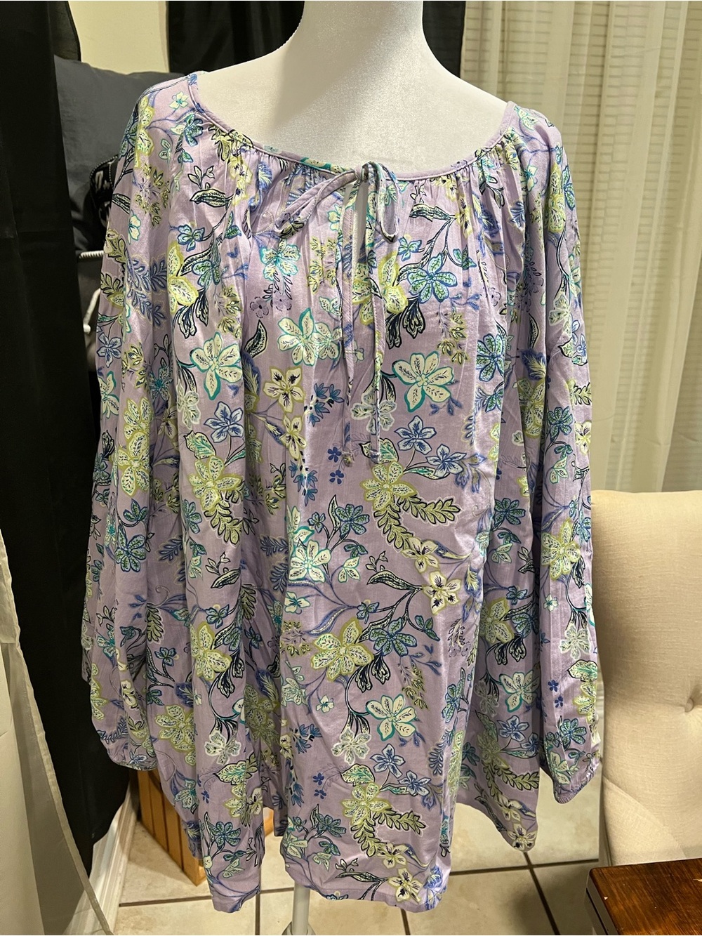 St. John's Bay Lavender Floral Tie-Neck Blouse